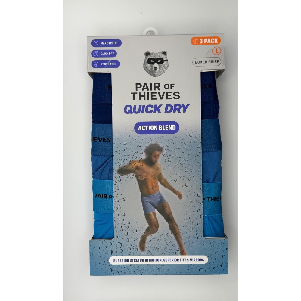 NWT Pair of Thieves Quick Dry Action Blend Boxer Briefs 3 Pack Blue Mens Sz L